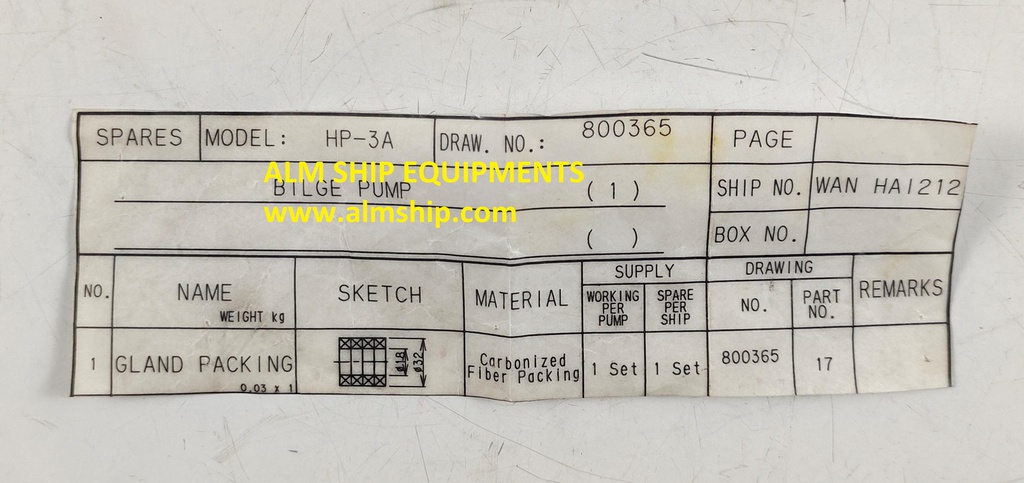 HEISHIN PUMP GLAND PACKING HP-3A