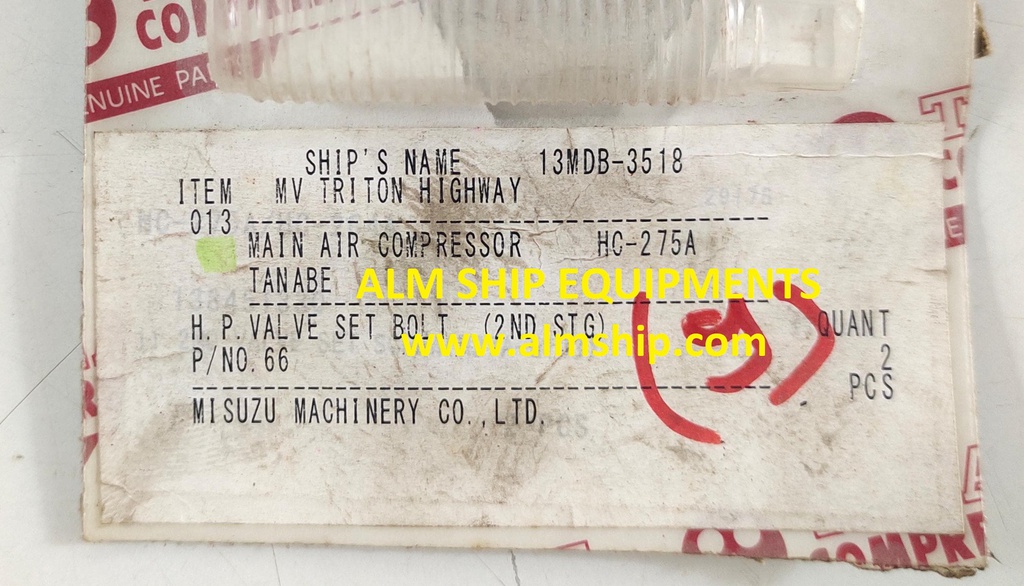 TANABE HC-275A 2ND STAGE H.P VALVE SET BOLT