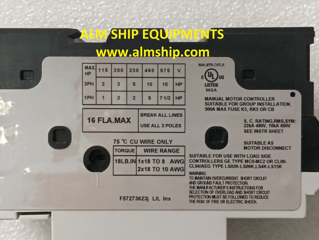 GE GPS1MSAM MANUAL MOTOR STARTER