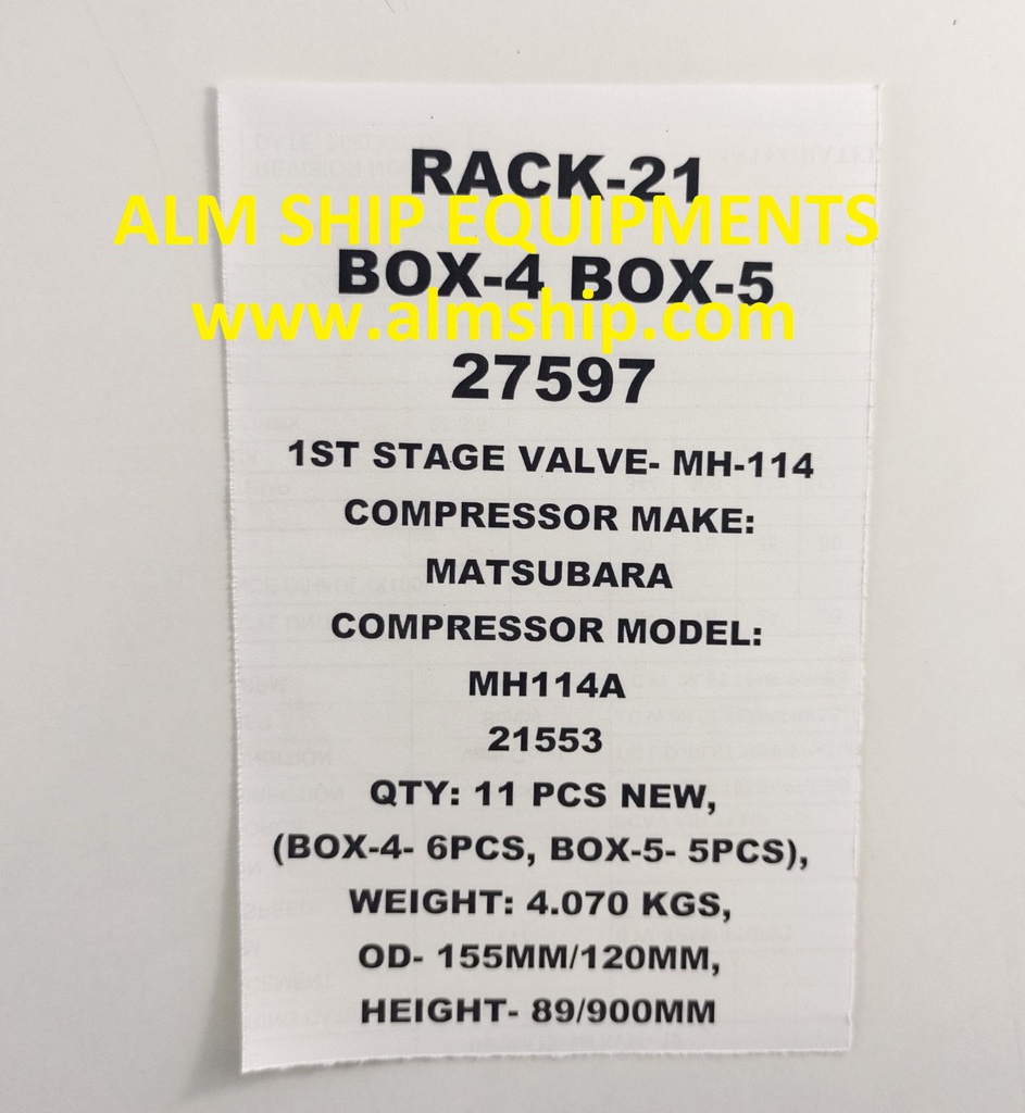 1ST STAGE VALVE MH-114 MATSUBARA MH114A 21553