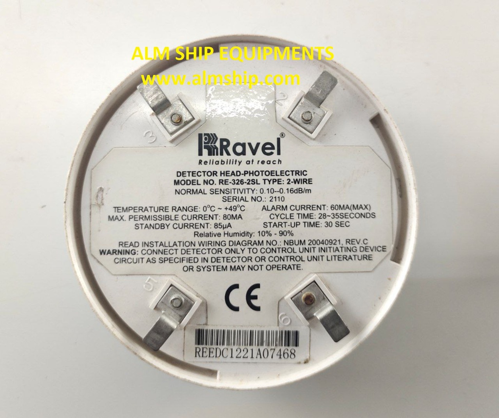 SMOKE DETECTOR HEAD-PHOTOELECTRIC WITH-BASE RAVEL RE-326-2SL