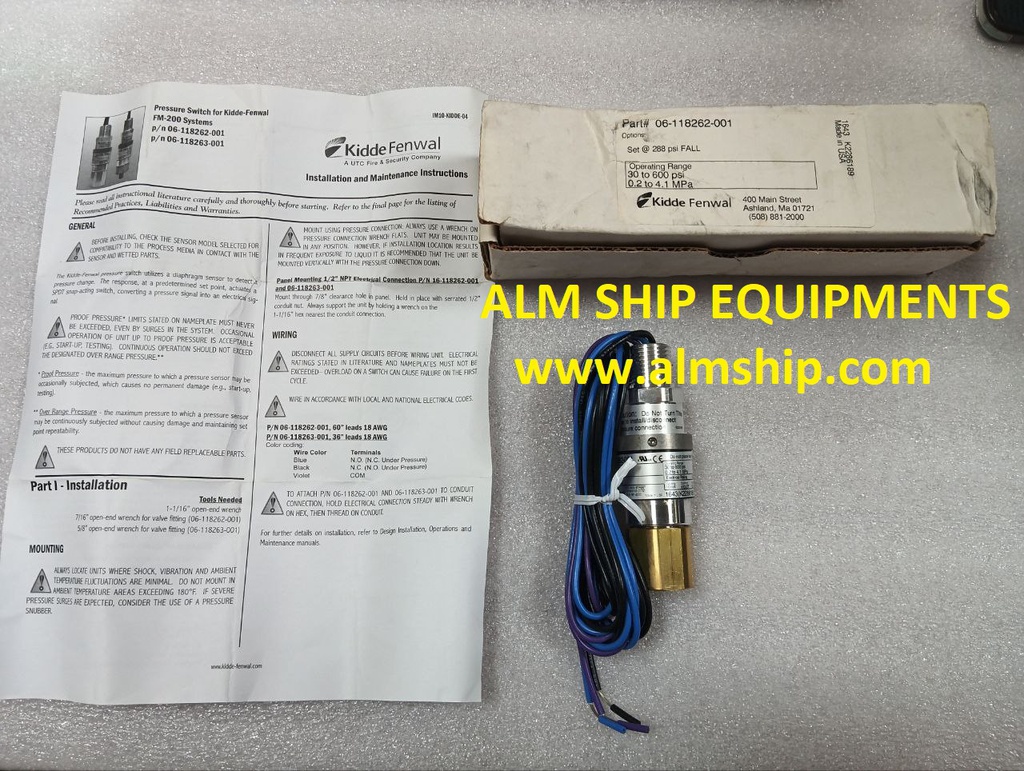 PRESSURE SWITCH/ KIDDE FENWAL/ FM-200 SYSTEMS