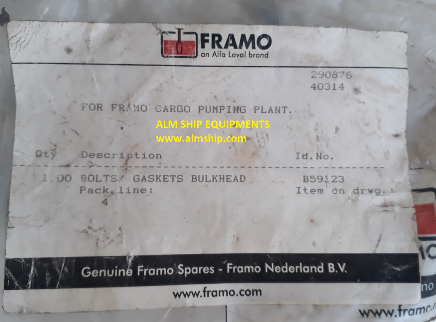 Framo Bolts/Gaskets Bulk Head Kit