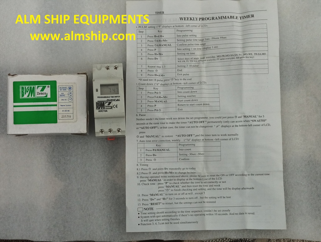 BIG M ZENCO AHC15A WEEKLY PROGRAMMABLE ELECTRONICS TIMER
