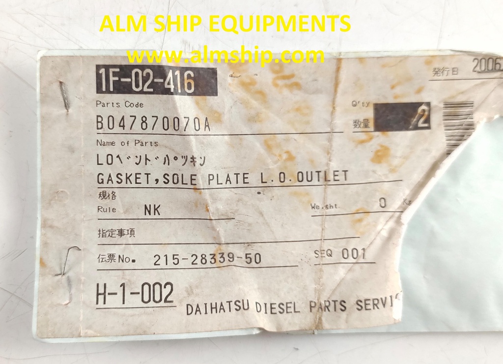 DAIHATSU GASKET SOLE PLATE L.O.OUTLET
