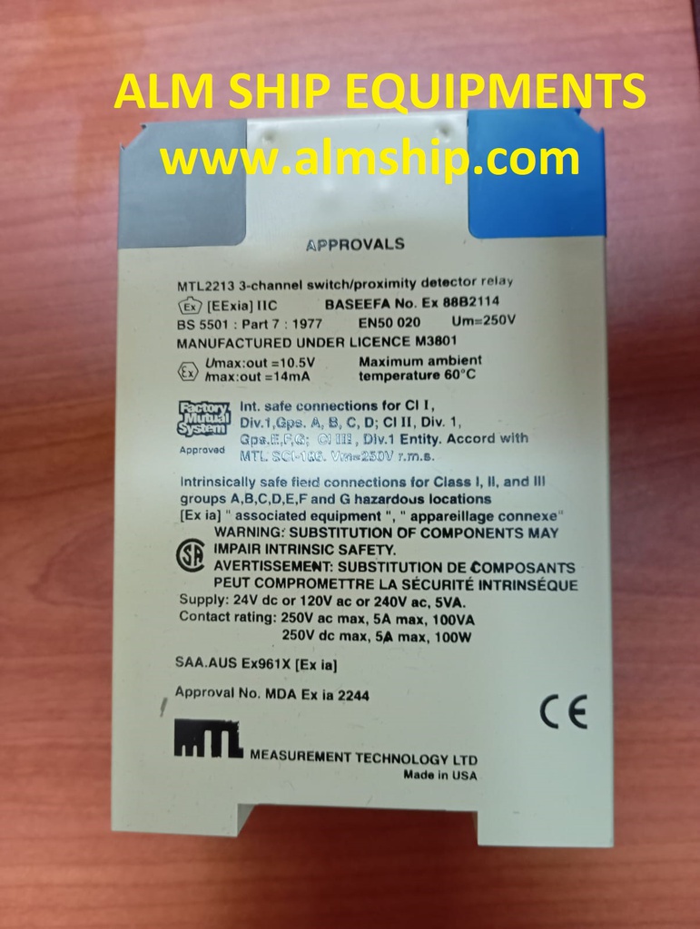 Switch / Proximity Detector Relay/  MTL-2213 3-Channel/ Measurement Technology Ltd