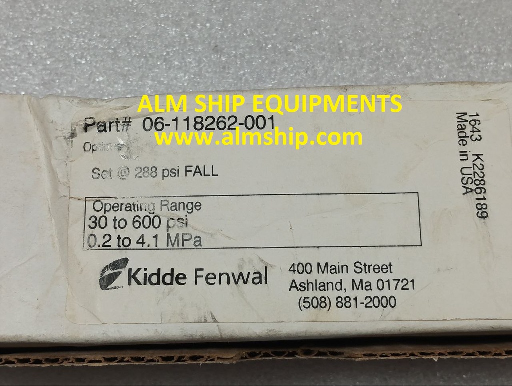 PRESSURE SWITCH/ KIDDE FENWAL/ FM-200 SYSTEMS