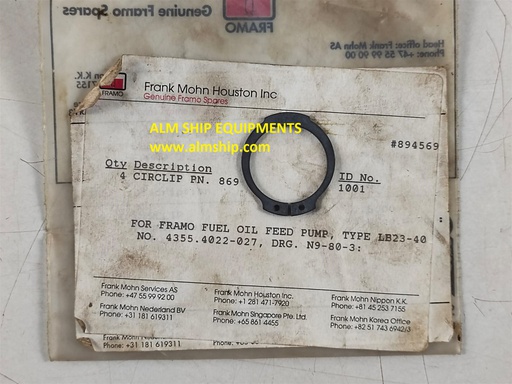Circlip Pn. 869 Id 1001 & 4040-701203-10.0 For Framo