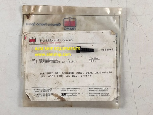 Socket Screw Pn. 915.1 Id 1001 & 4040-701203-3.0 For Framo